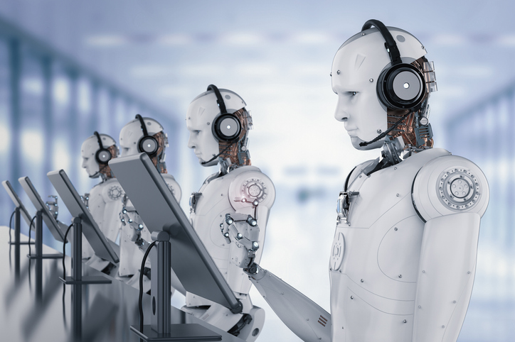 robot working with headset and monitor